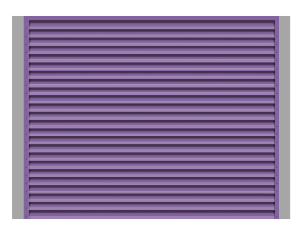 Секция забора жалюзи из ламелей жалюзи ЭКО-Z RAL4005 Сиреневый с металлическими столбами анфас